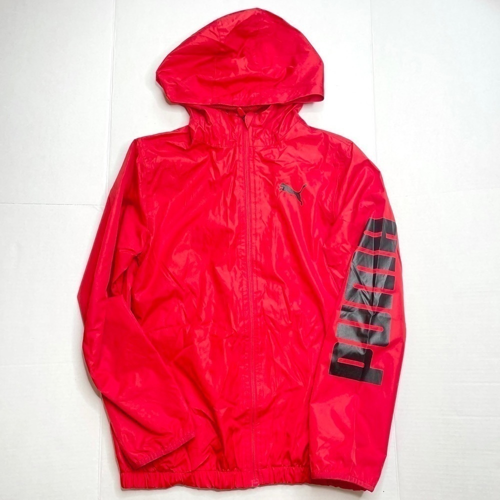 PUMA Youth Red Zip Up Hooded Athletic Windbreaker Jacket Size Large 14/16